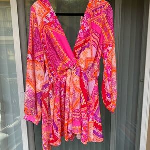 Vici Pink and Orange Patterned Dress